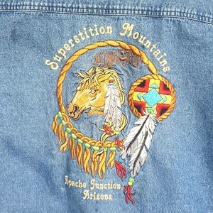 LH SPORT blue washed denim jacket, two breast pockets, metal buttons sz XL-1X